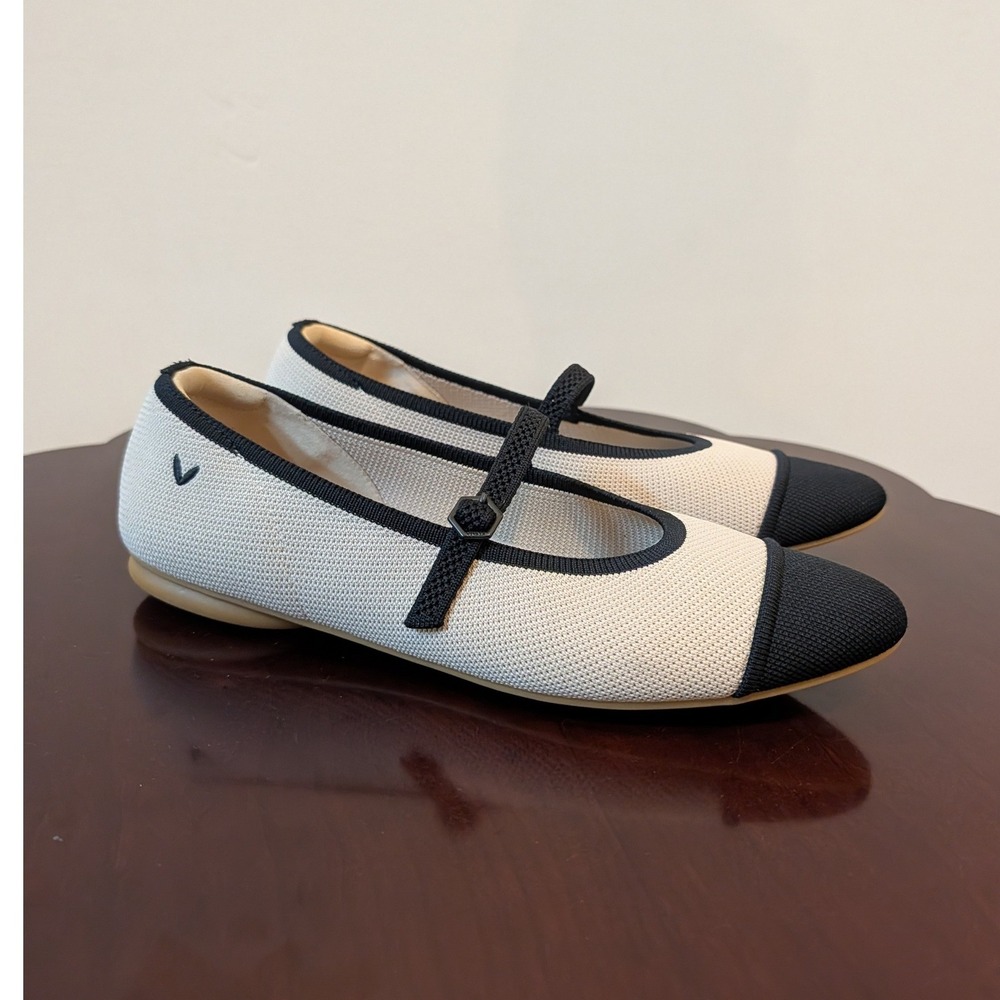 Vivaia Almond-Toe Tamia Mary Jane Cream Black Women's 41 Knit